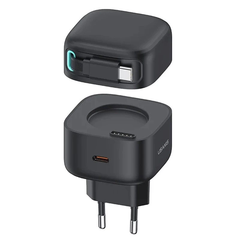 МЗП Usams US-CC202 GaN With Type-C Magnetic Retractable Cable Module XMF Ser. 35W (2USB-C) – Black. Фото 1 з 1