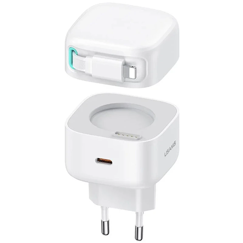 МЗП Usams US-CC209 GaN With Lightning Magnetic Retractable Cable Module XMF Ser. 35W (2USB-C) – White. Фото 1 з 7