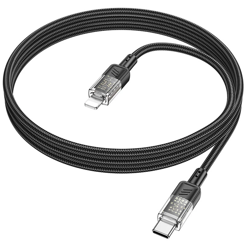 Дата кабель Hoco U129 Spirit Transparent Type-C to Lightning 27W (1.2m) – Black. Фото 3 з 5