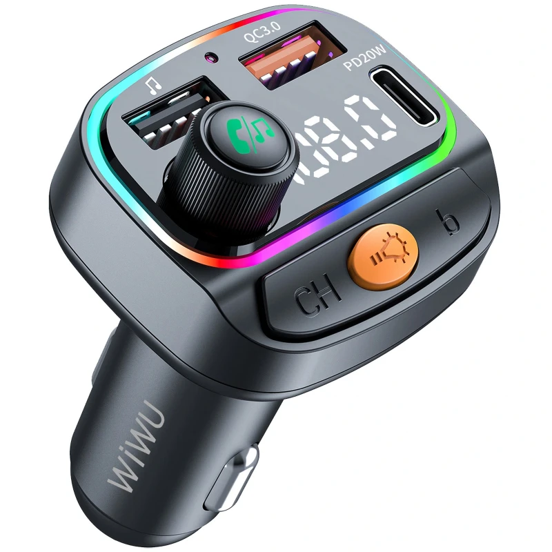 АЗП FM модулятор WIWU QC031 MP3 Car PD20W+QC3.0 (2USB-A/1C) – Black. Фото 3 з 8