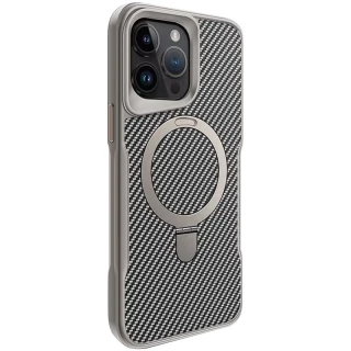 Кольоровий TPU+PC з металевими кнопками , кільцем та MagSafe для Apple iPhone 16 Pro — Сірий
