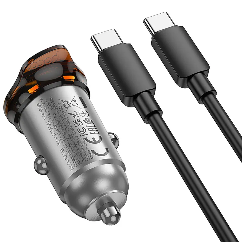 АЗП Hoco NZ16B Rigorous PD45W (2USB-C) + кабель Type-C to Type-C – Metal grey. Фото 6 з 7