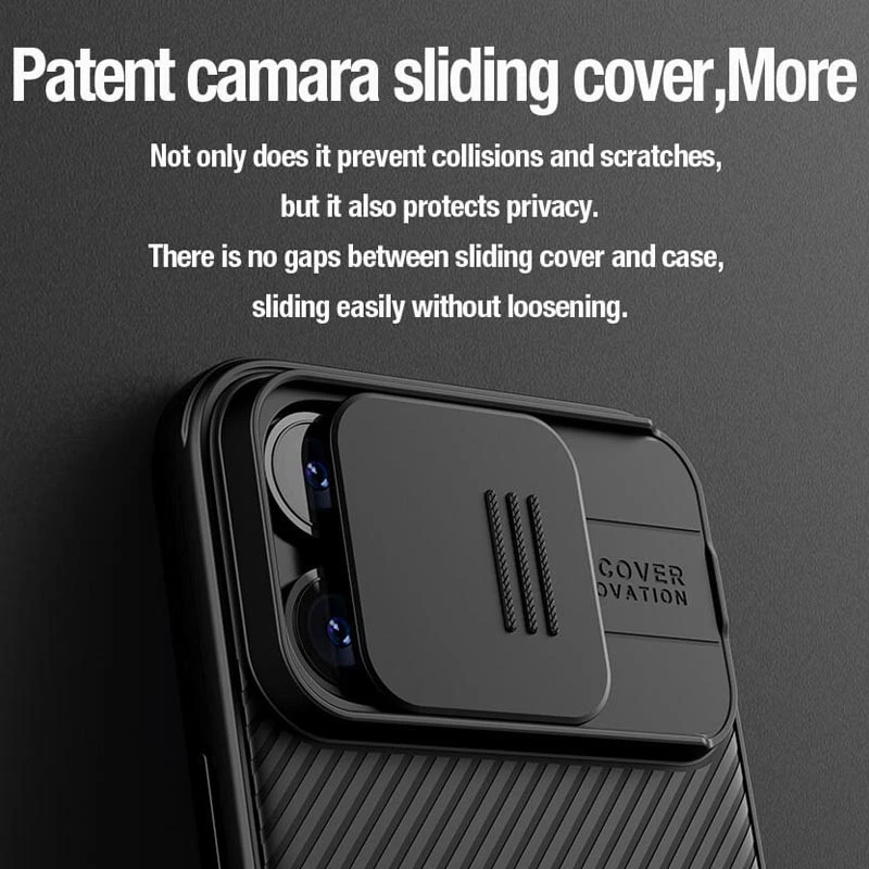 Карбована накладка Nillkin Pro зі шторкою для камери на Apple iPhone 15 Pro Max (6.7") – Black. Фото 6 з 7