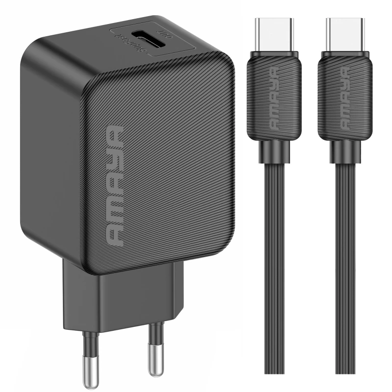 МЗП Amaya E112CC PD25W (1USB-C) + кабель Type-C to Type-C – Black. Фото 2 з 4