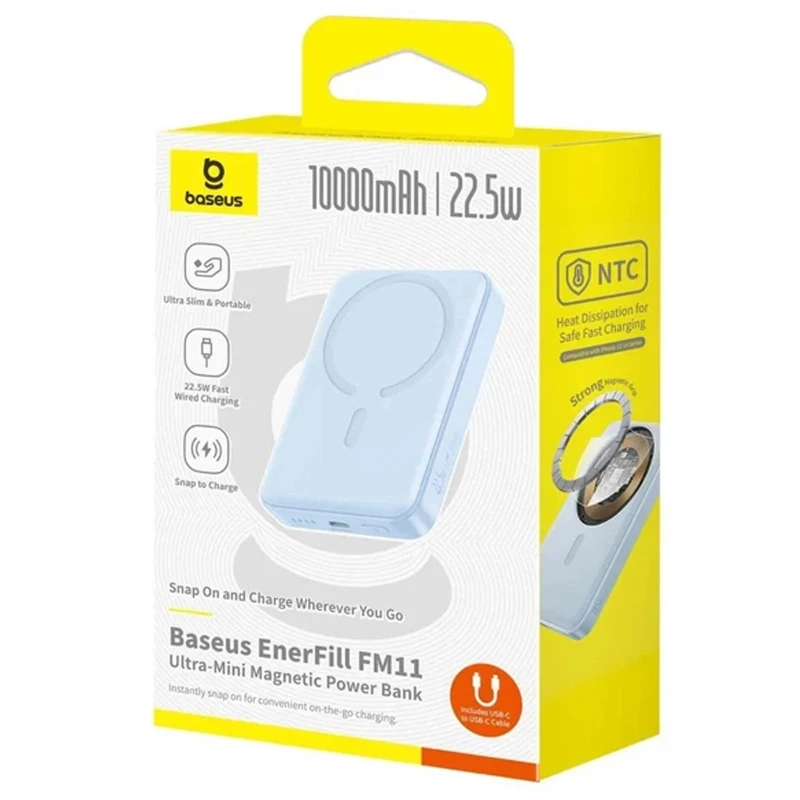 Портативное ЗУ Power Bank Baseus EnerFill FM11 Ultra-Mini 22.5W с БЗУ 10000mAh (P1008210E123) – Galaxy Blue. Фото 2 из 6