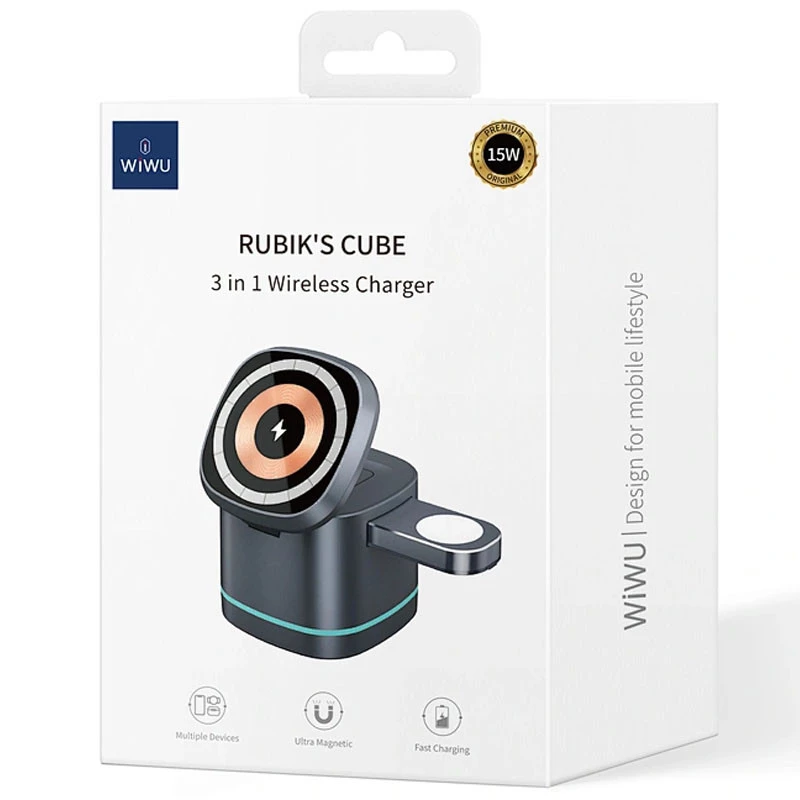 БЗП WIWU Wi-W024 3 in 1 wireless charger – Grey. Фото 4 з 4