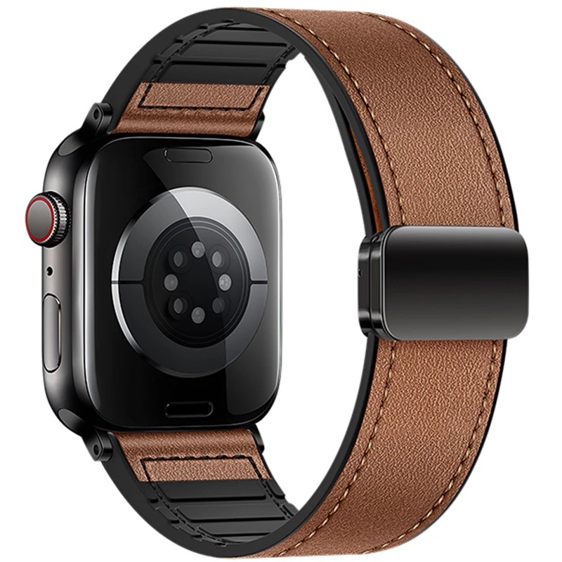 Ремінець Hoco WA34 Basic magnetic buckle silicone leather strap для Apple watch 44/45/46/49mm – Brown. Фото 2 з 3