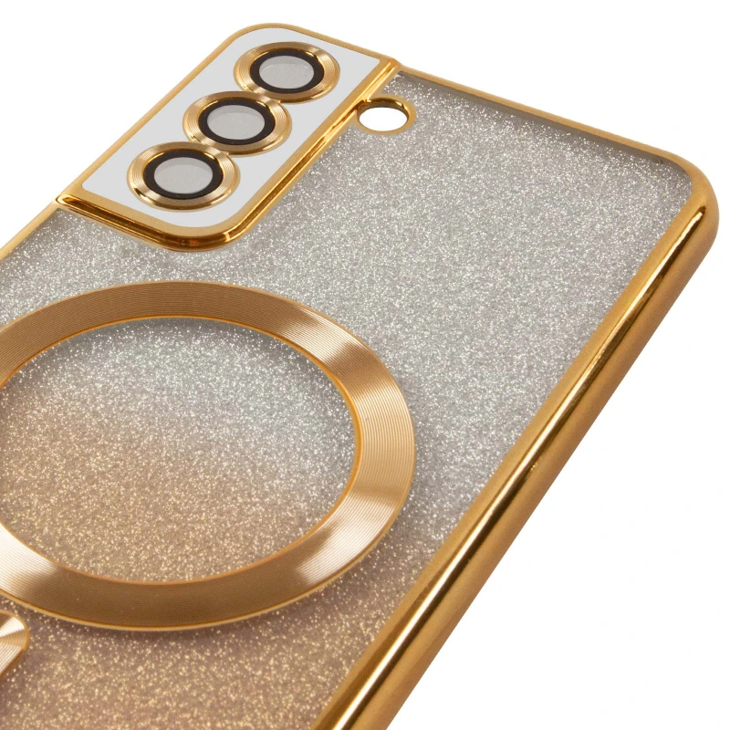 Чохол з блискітками, захисними лінзами на камеру та MagSafe на Samsung Galaxy S21 – Золотий / Gold. Фото 5 з 7