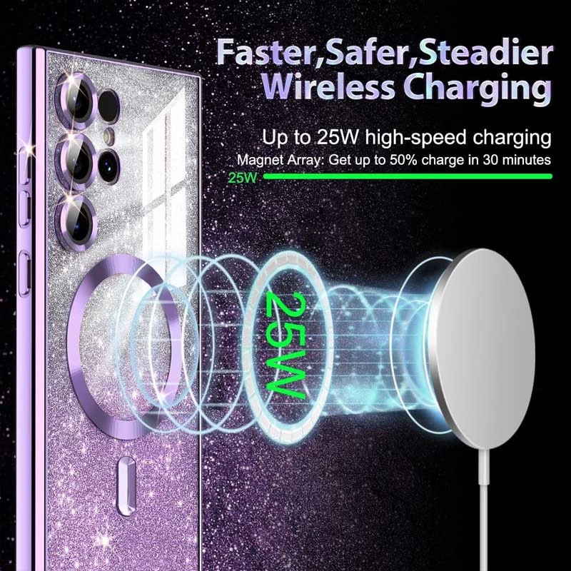 Чехол с блесками, защитными линзами на камеру и MagSafe для Samsung Galaxy S25 Ultra – Фиолетовый / Purple. Фото 4 из 4