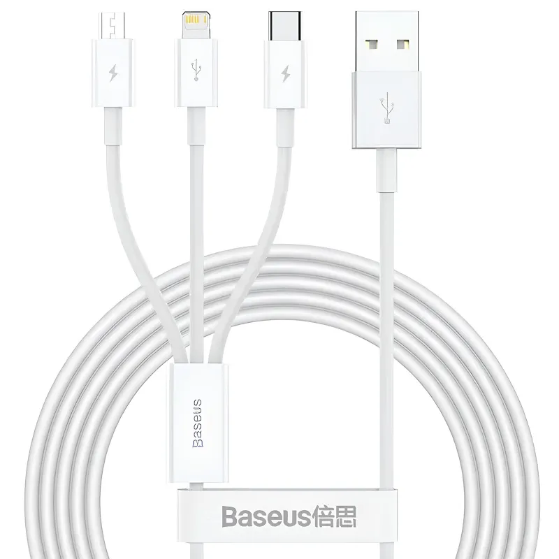 Дата кабель Baseus Superior Series USB to MicroUSB-Lightning-Type-C 3.5A (1.5m) (CAMLTYS) – Stellar White. Фото 1 из 6