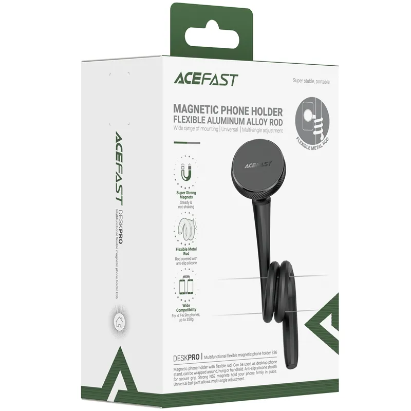 Магнітний тримач для телефону Acefast E36 flexible – Black. Фото 2 з 5