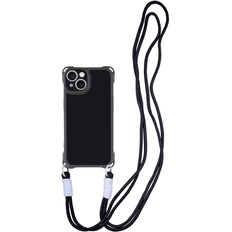 Силиконовый чехол CrossBody со шнурком для Apple iPhone 15 (6.1") – Black. Фото 1 из 11