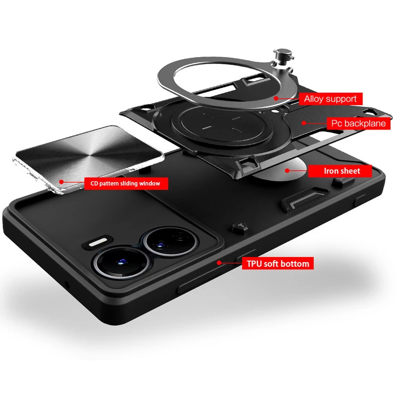 Ударостійкий чохол Bracket Ringstand із захисною шторкою для камери на Xiaomi Redmi 13C – Black. Фото 6 з 13