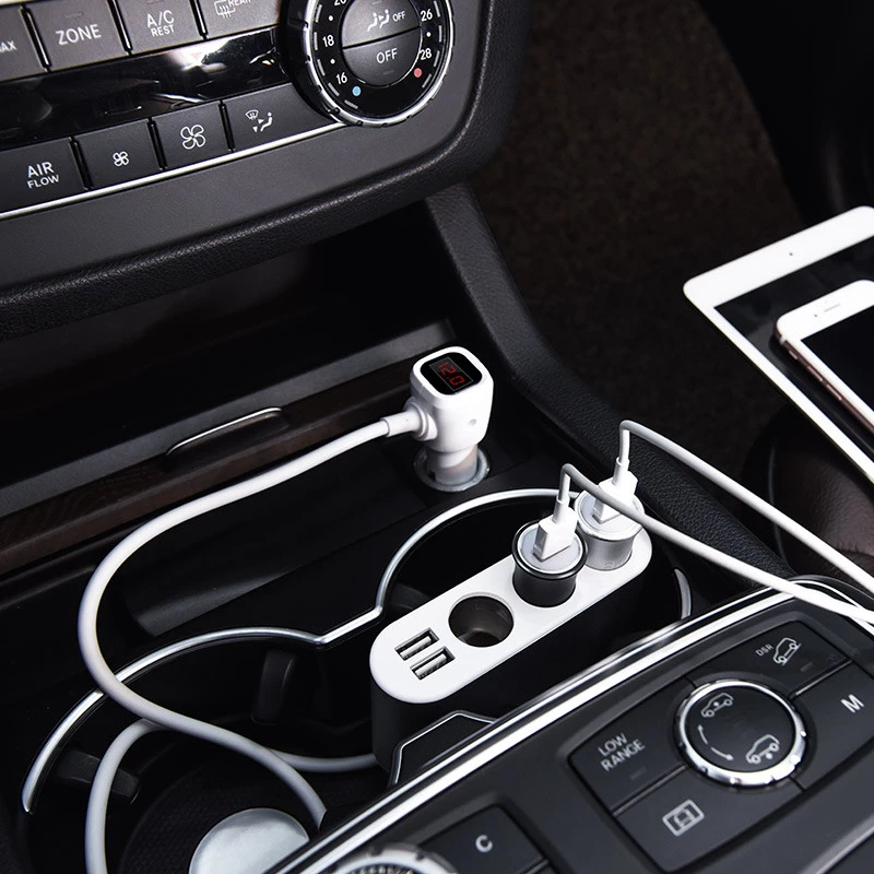 АЗУ з розгалужувачем прикурювача Hoco Z13 (3 порти+2USB/2.1A+LCD) – Сталевий. Фото 8 з 8