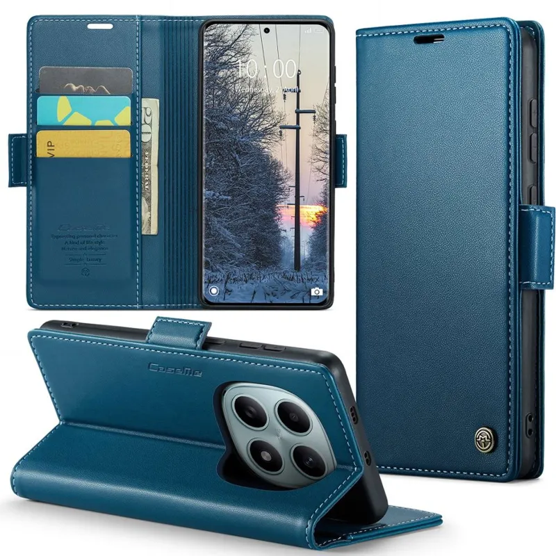 Кожаный чехол-книжка CaseMe Nappa leather для Xiaomi Redmi Note 15 4G/5G (EU) – Blue. Фото 7 из 10