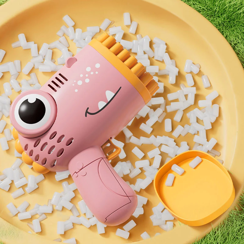 Пістолет для мильних бульбашок Dinosaur Bubble Gun з насадкою на 40 отворів 50ml – Pink. Фото 4 з 5