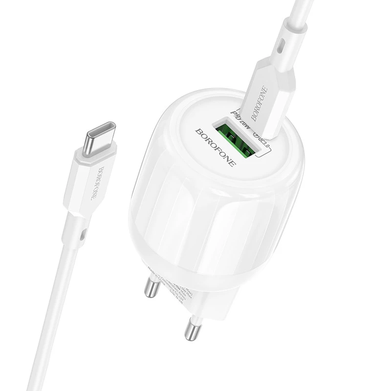 МЗП Borofone BA93A Lustrous PD20W+QC3.0 (1USB-A/1C) + кабель Type-C to Type-C – White. Фото 1 з 5