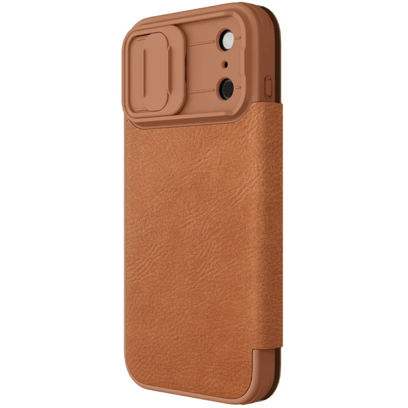 Кожаный чехол-книжка Nillkin Qin Pro Camshield для Apple iPhone 18 Pro – Brown. Фото 1 из 5