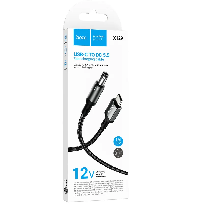 Кабель живлення для роутера/модема Hoco X129 Advantage Type-C-DC 12V (1m) – Black. Фото 2 з 6