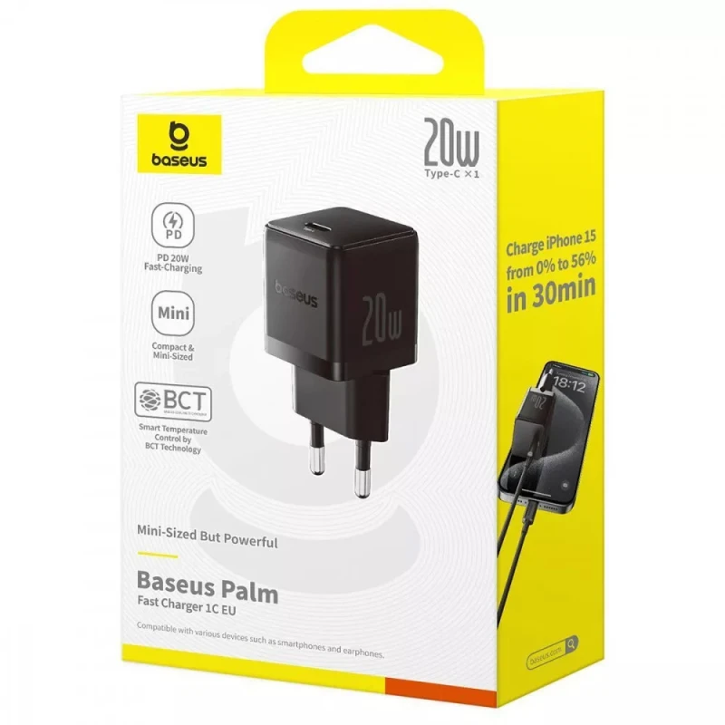 СЗУ Baseus Palm Fast Charger 20W (1USB-C) (P10111602) – Cluster Black. Фото 4 из 4