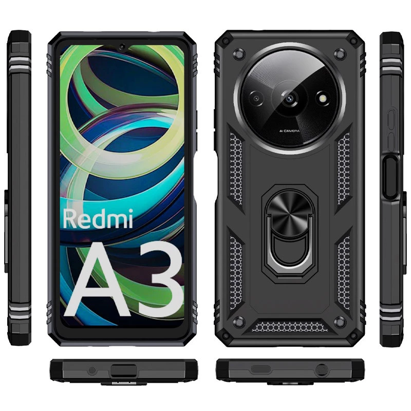 Протиударний чохол Serge Ring з кільцем на Xiaomi Redmi A3 – Чорний. Фото 2 з 7