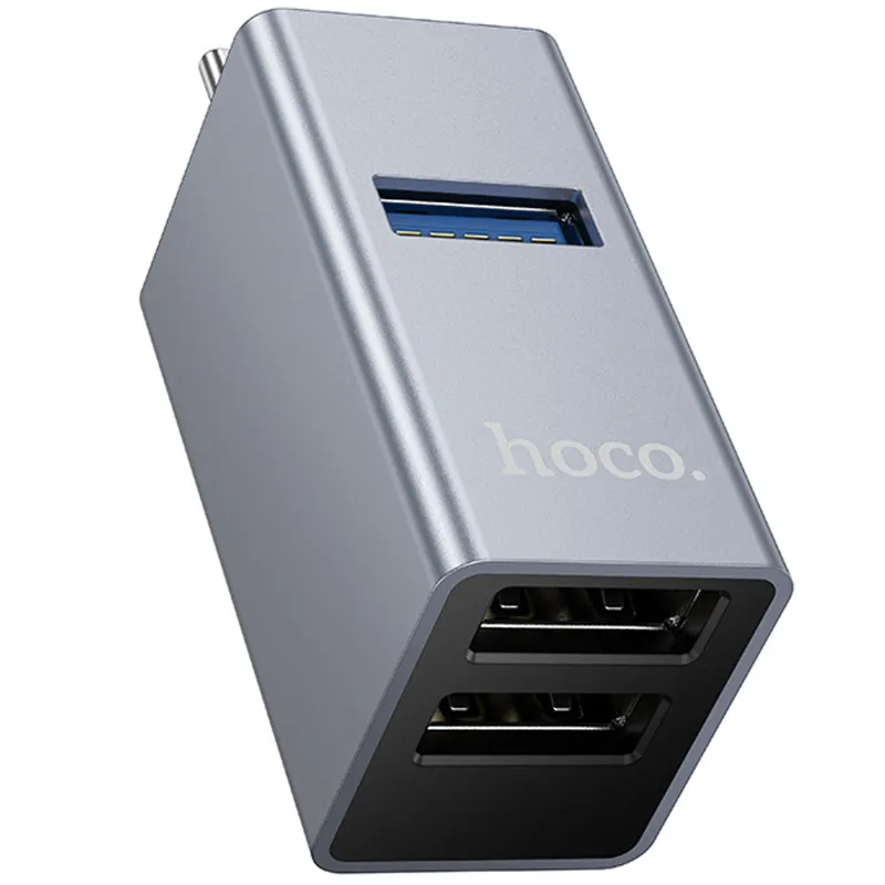 Перехідник HUB Hoco HB54A 3in1 (Type-C to 2xUSB2.0+USB3.0) – Metal grey. Фото 4 з 5