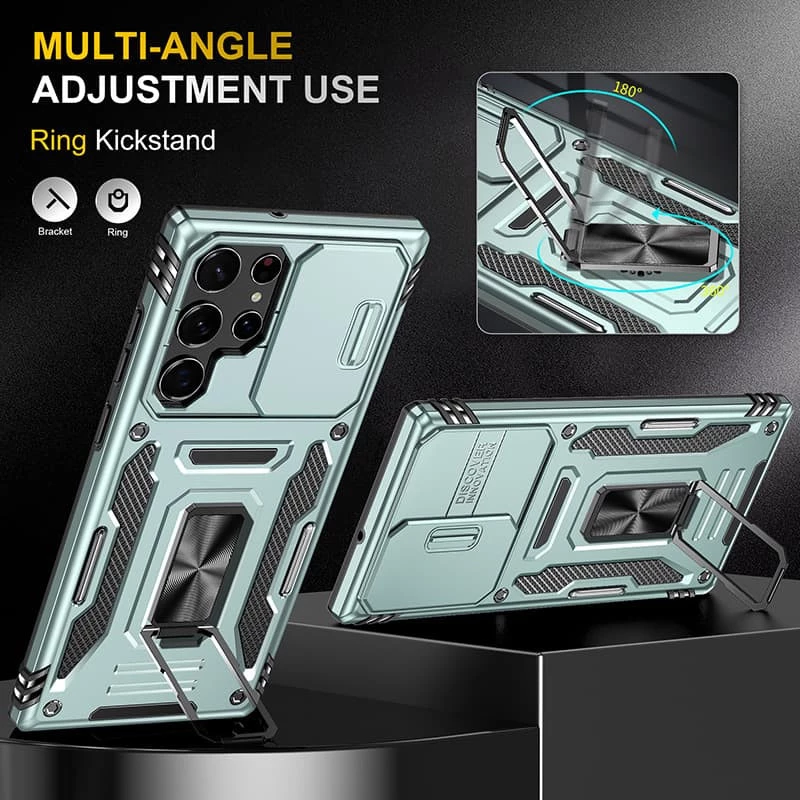 Ударостійкий чохол Square Ring зi шторкою на камеру на Samsung Galaxy S24 Ultra – Зелений / Light Green. Фото 3 з 7