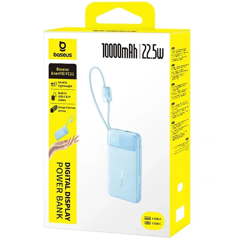Портативное ЗУ Power Bank Baseus EnerFill FC11 PD22.5W with cable 10000 mAh (E0027R) – Galaxy Blue. Фото 3 из 3
