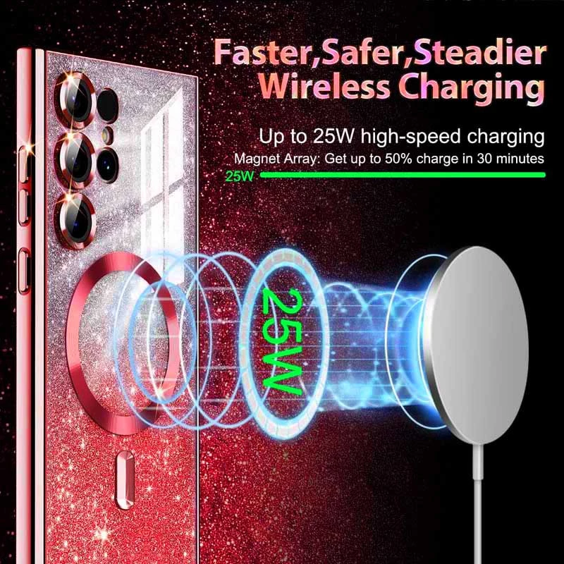 Чехол с блесками, защитными линзами на камеру и MagSafe для Samsung Galaxy S23 Ultra – Красный / Red. Фото 4 из 4