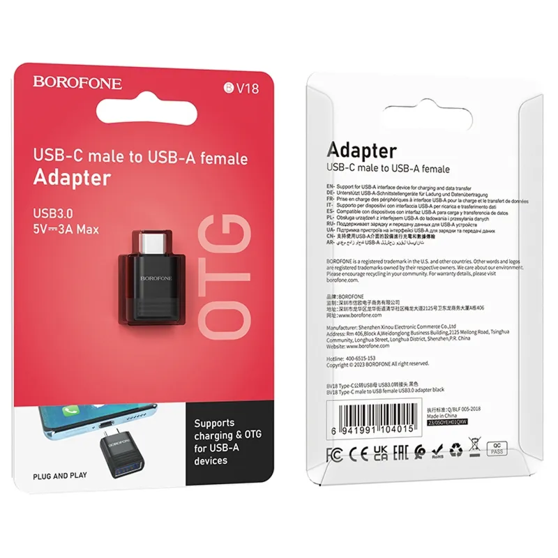 Перехідник Borofone BV18 Type-C male to USB female 3.0 – Black. Фото 4 з 4