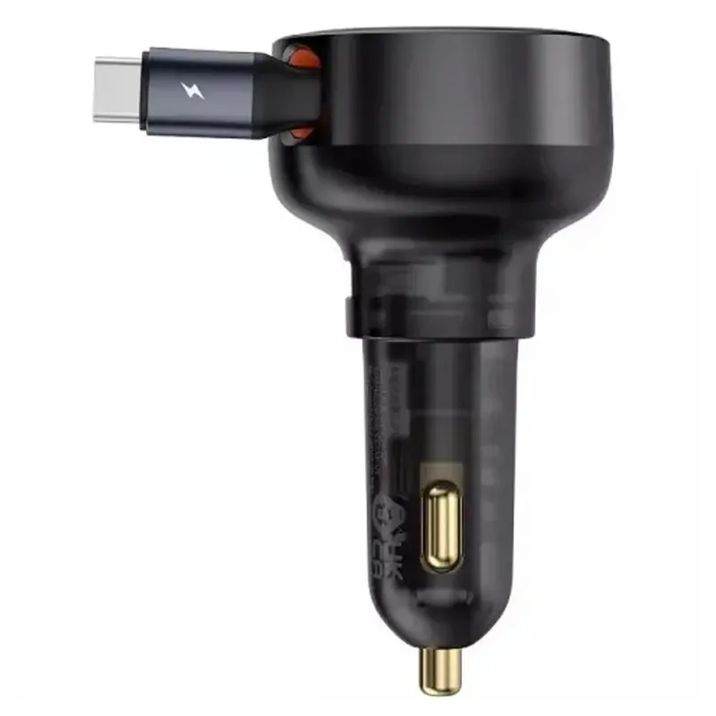 АЗП Baseus Enjoyment Pro PD60W with retractable cables (1USB-A/1C/1L) (C00057802111) – Cluster Black. Фото 4 з 5