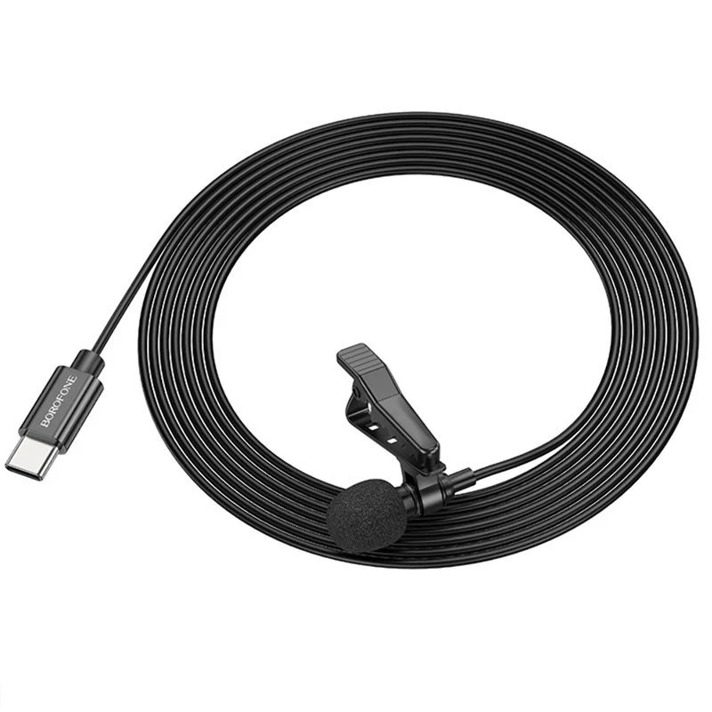 Микрофон петличный Borofone BFK11 Elegant lavalier Type-C (2m) – Black. Фото 4 из 6