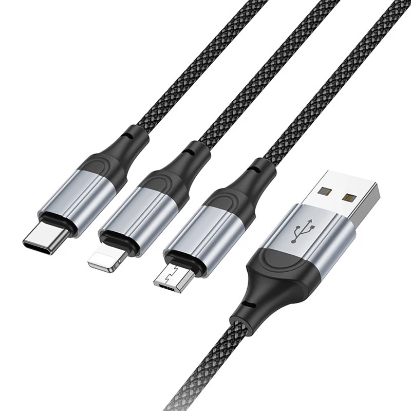 Дата кабель Hoco X102 Fresh 3in1 USB to Lightning + MicroUSB + Type-C (1m) – Black. Фото 3 з 8