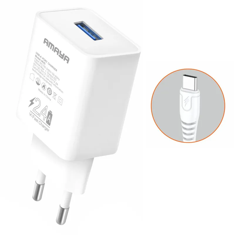 СЗУ Amaya C3 2.4A (1USB-A) + кабель USB to Type-C – White. Фото 1 из 2