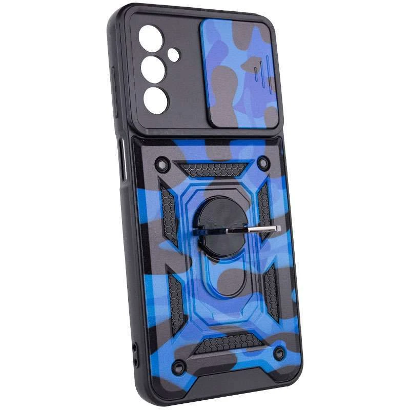 Ударостійкий чохол камуфляж Serge Ring зi шторкою на камеру на Samsung Galaxy M23 5G – Синій / Army Blue. Фото 4 з 6
