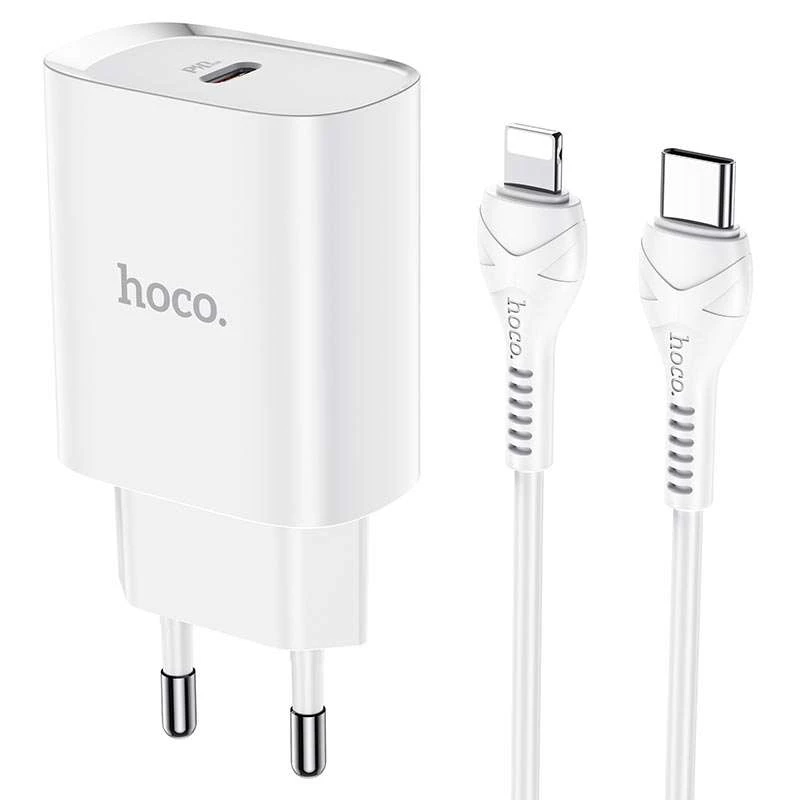 

СЗУ HOCO N14 PD 20W 1Type-C + Type-C to Lightning (Белый), Білий