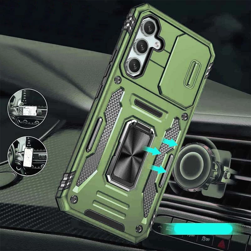 Ударостійкий чохол Square Ring зi шторкою на камеру на Samsung Galaxy S25+ – Оливковий / Army Green. Фото 2 з 5