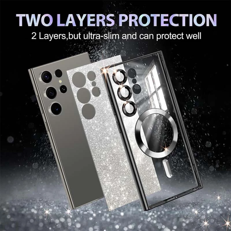 Чохол з блискітками, захисними лінзами на камеру та MagSafe на Samsung Galaxy S25 – Чорний / Black. Фото 3 з 12