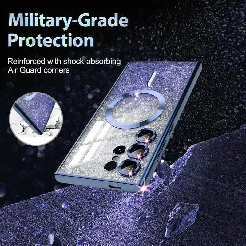 Чохол з блискітками, захисними лінзами на камеру та MagSafe на Samsung Galaxy S26 Ultra – Синій / Deep navy. Фото 3 з 4