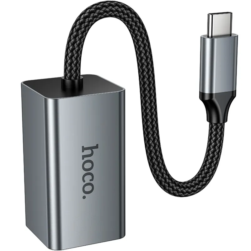 Переходник Hoco UA48 Type-C to RJ45 100 Mbs (0.15m) – Metal gray. Фото 4 из 6