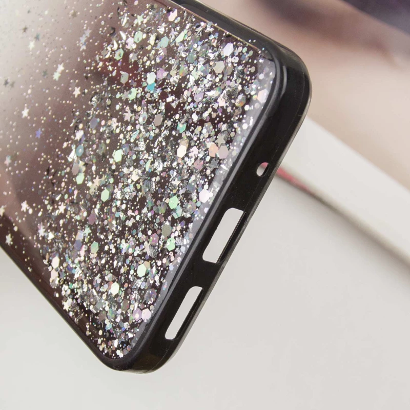 Чохол з блискітками та захистом камери на Xiaomi Redmi 12C / Poco C55 – Чорний. Фото 8 з 9