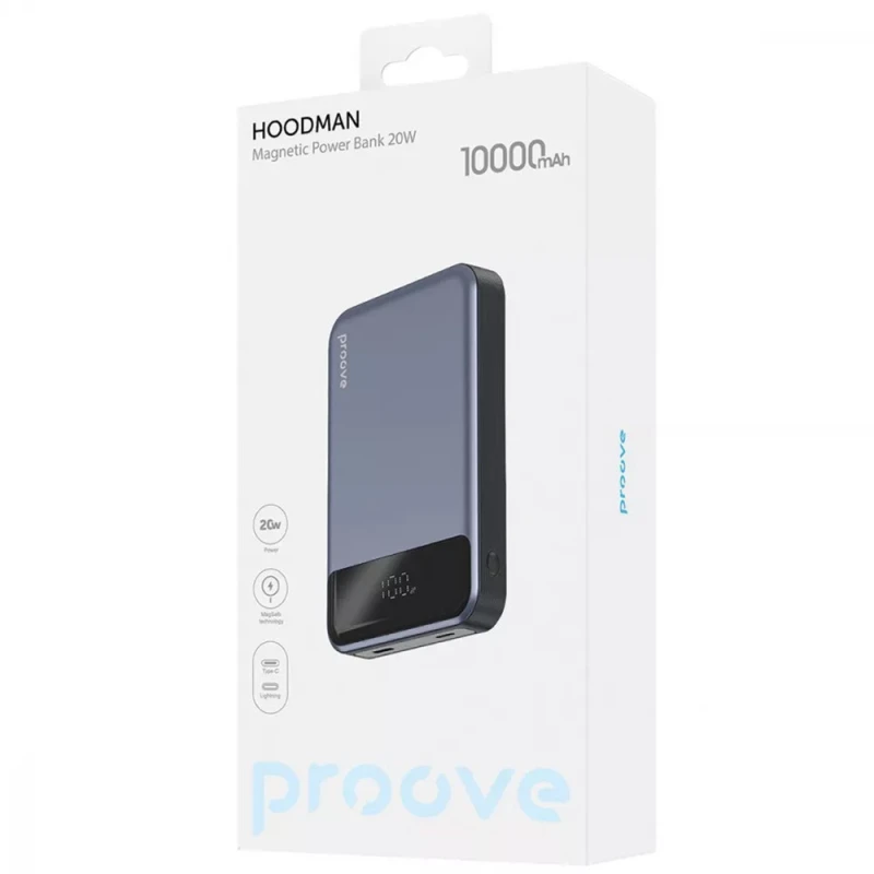 Портативний ЗП Power Bank Proove Hoodman Magnetic 20W з БЗП 10000mAh – Gray. Фото 3 з 3