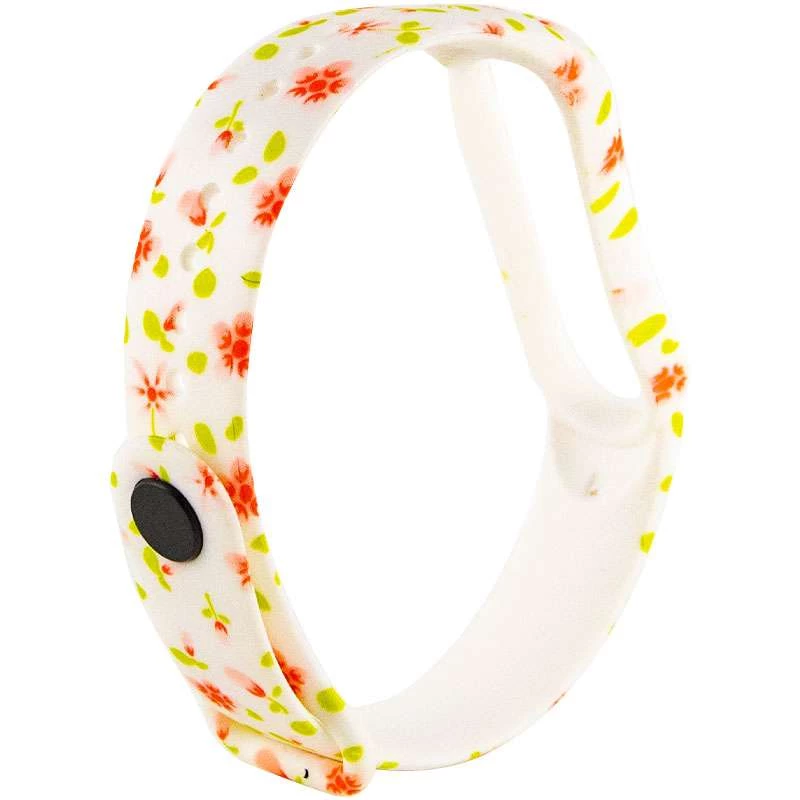 Силіконовий ремінець з малюнком для Xiaomi Mi Band 5 – Рожеві цветы / Білий. Фото 3 з 3