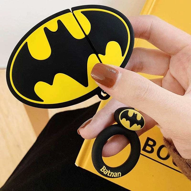 Силіконовий футляр Marvel & DC series для навушників AirPods 1/2 + кільце – Бетмен лого/Чорно-жовтий. Фото 2 з 4