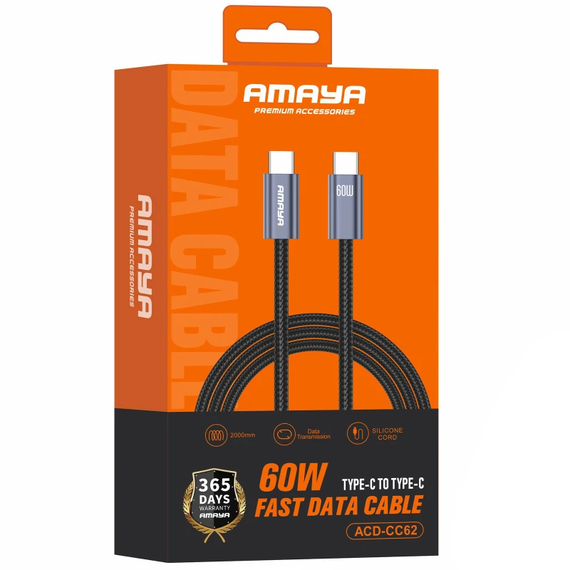 Дата кабель Amaya CC62 Type-C to Type-C 60W (2m) – Gray. Фото 2 з 2