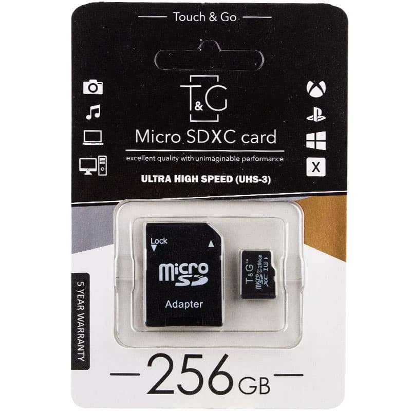 

Карта пам'яті T&G microSDXC (UHS-3) 256 GB class 10 (з адаптером) (Чорний)