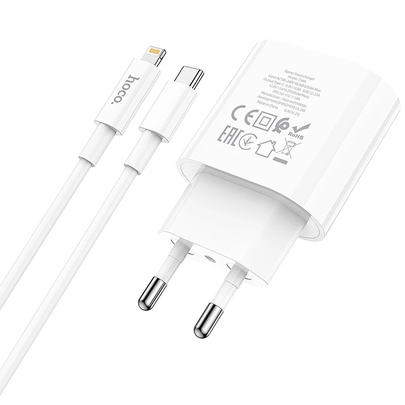 МЗП Hoco C94A Metro PD20W (1USB-C) + кабель Type-C to Lightning – White. Фото 5 з 8