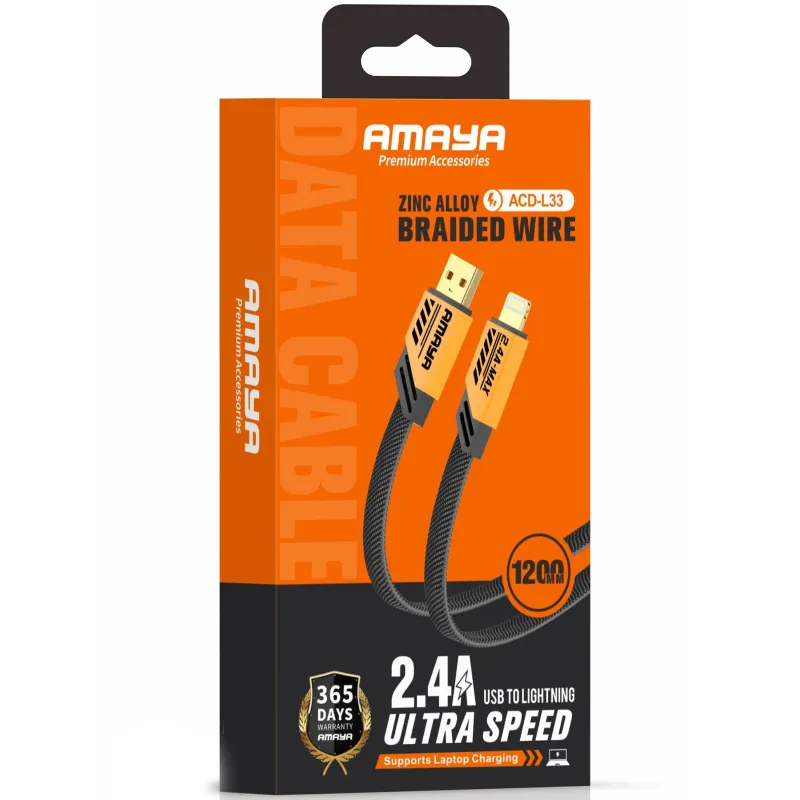Дата кабель Amaya 33L USB to Lightning 2.4A (1.2m) – Yellow. Фото 2 з 2