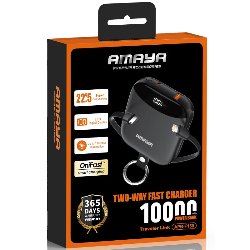 Портативное ЗУ Power Bank Amaya F150 22.5W with display and cable 10000 mAh – Black. Фото 2 из 2
