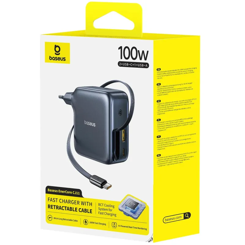 МЗП Baseus EnerCore CJ11 PD100W+QC3.0 with retractable cable (1USB-A/2C) (E0120M) – Cluster Black. Фото 2 з 4
